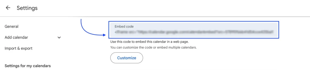 share google calendar by embed code on website